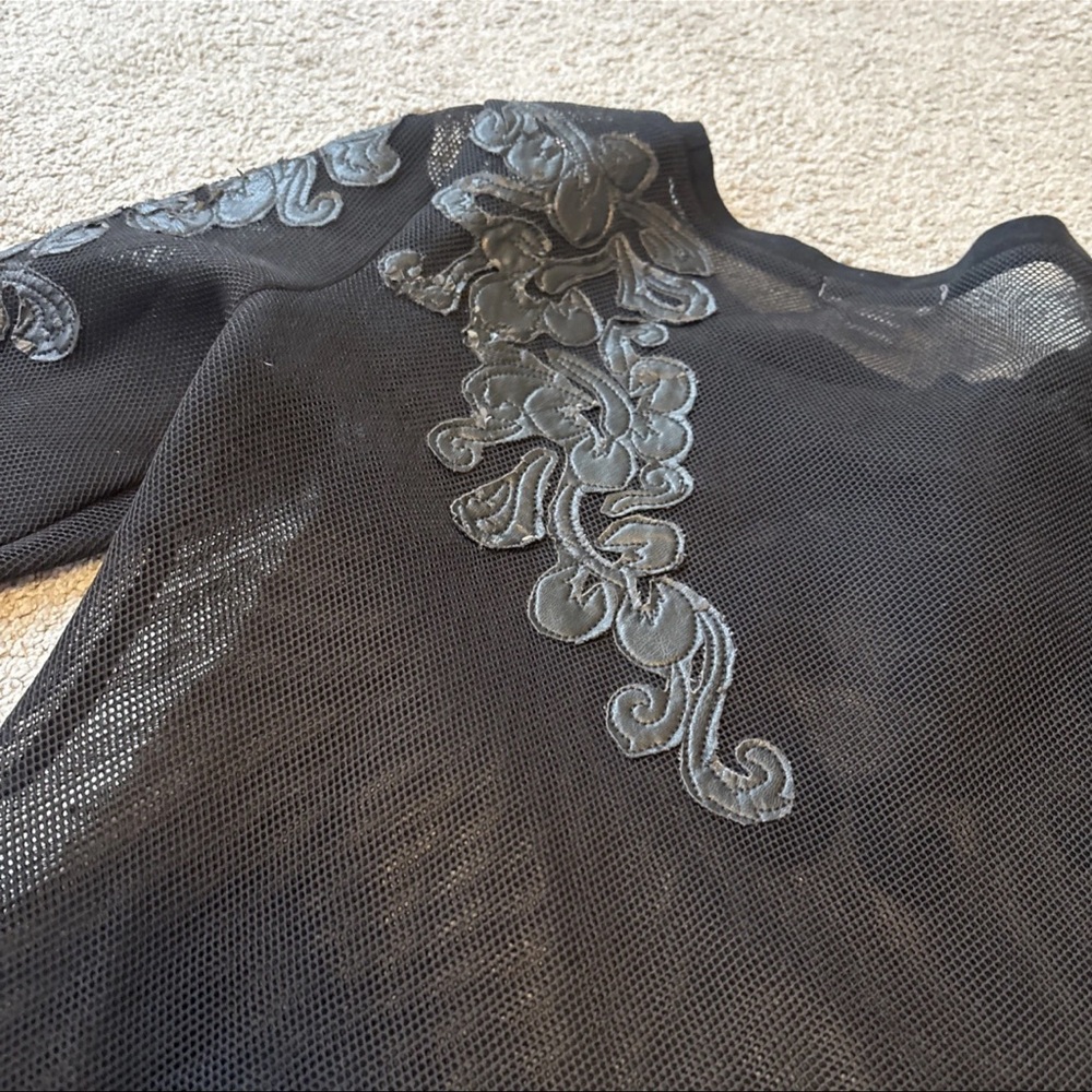 GRACIA Women’s Sexy Black Faux Leather Mermaid Scales MESH Blouse Size L - Picture 6 of 16